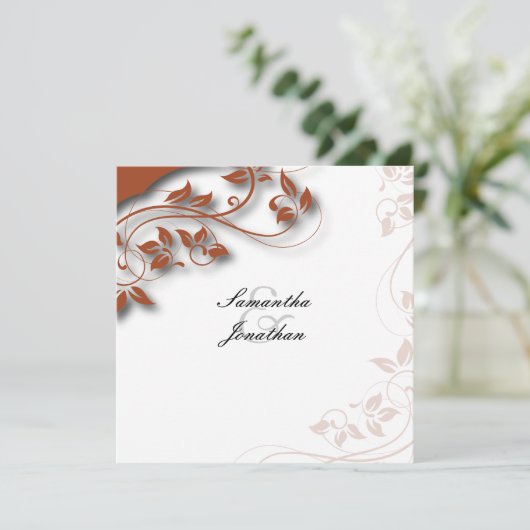 Huwelijksuitnodiging Verbrand Sinaasappel & Witte  Kaart (Staand voorkant)