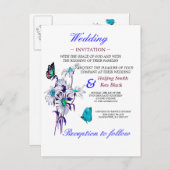 Huwelijksuitnodiging Vlinders en een blauwe madeli Uitnodiging Briefkaart (Voorkant / Achterkant)