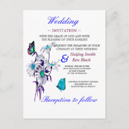 Huwelijksuitnodiging Vlinders en een blauwe madeli Uitnodiging Briefkaart