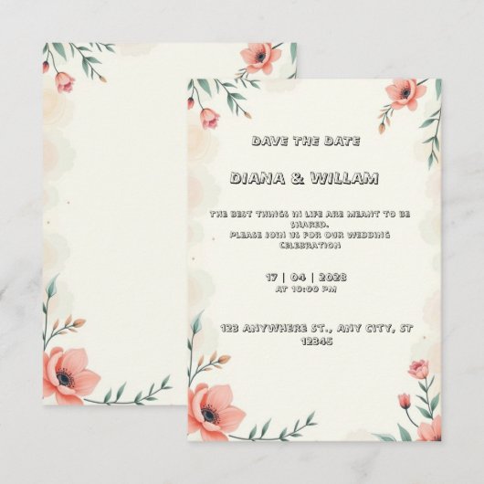 huwelijksuitnodiging voor astel kaart (Voorkant / Achterkant)