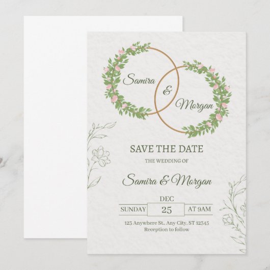 huwelijksuitnodiging voor bloemen kaart (Voorkant / Achterkant)