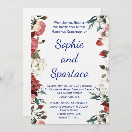 huwelijksuitnodiging voor bloemen kaart (Voorkant / Achterkant)