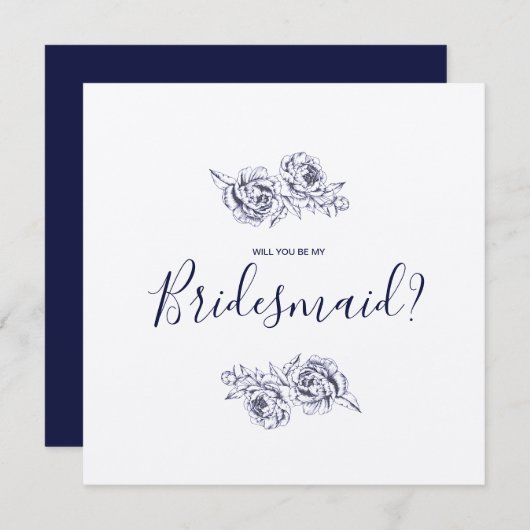 Huwelijksuitnodiging voor bruidsmeisjes in Navy Pi Kaart (Voorkant / Achterkant)