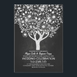 huwelijksuitnodiging voor een trouwe chalkboard -  kaart<br><div class="desc">Mooie uitnodiging voor een bruiloft met boomillustratie en vertakkingen vol bloesems,  bladeren en gloeiende liefdesharten. Perfect casual uitnodiging voor je rijke land bruiloft met boom.</div>