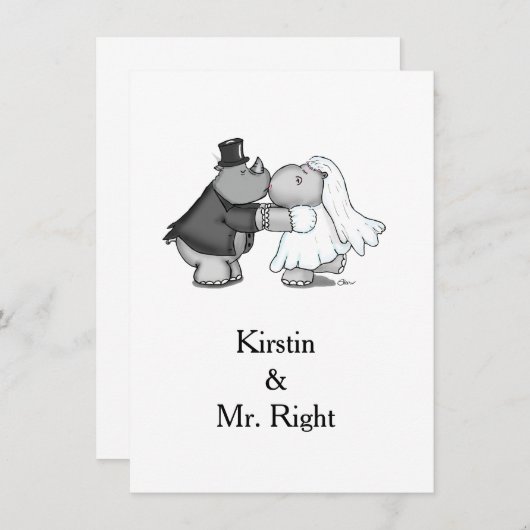 Huwelijksuitnodiging voor neushoorn en nijlpaard kaart (Voorkant / Achterkant)