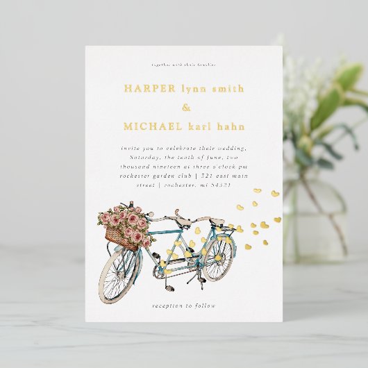 huwelijksuitnodiging voor tandem wereldkaart folie uitnodiging (Staand Voorkant)