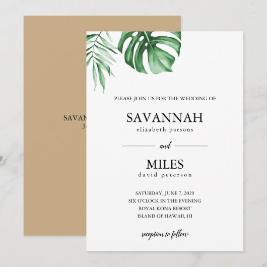 huwelijksuitnodiging voor tropisch palmblad kaart (Voorkant / Achterkant)
