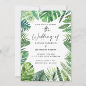 huwelijksuitnodiging voor Tropisch palmblad Save The Date (Voorkant)