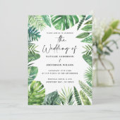 huwelijksuitnodiging voor Tropisch palmblad Save The Date (Staand voorkant)