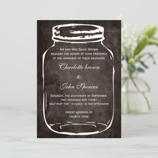 huwelijksuitnodiging voor trouwe mason jar kaart (Staand voorkant)