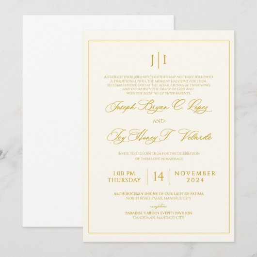 Huwelijksuitnodiging voorpagina kaart (Voorkant / Achterkant)