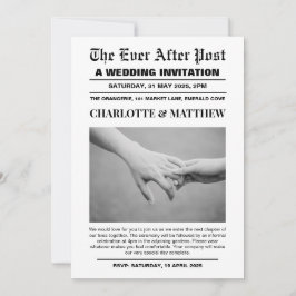 Huwelijksuitnodiging voorpagina krant kaart