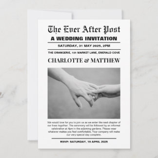 Huwelijksuitnodiging voorpagina krant kaart