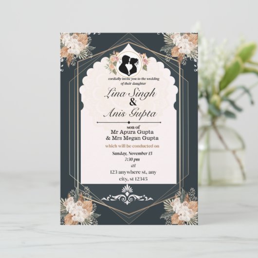 Huwelijksuitnodiging vreugde van liefde save the date (Staand voorkant)