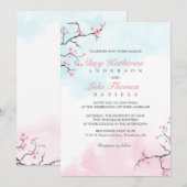 huwelijksuitnodiging | Waterverf Cherry Blossom Kaart (Voorkant / Achterkant)