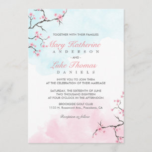 huwelijksuitnodiging   Waterverf Cherry Blossom Kaart