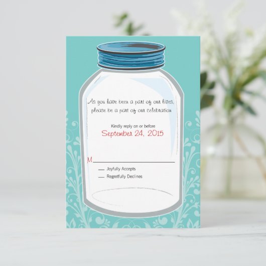 Huwelijksuitnodiging Whimsy Mason Jar RSVP Kaartje (Staand voorkant)