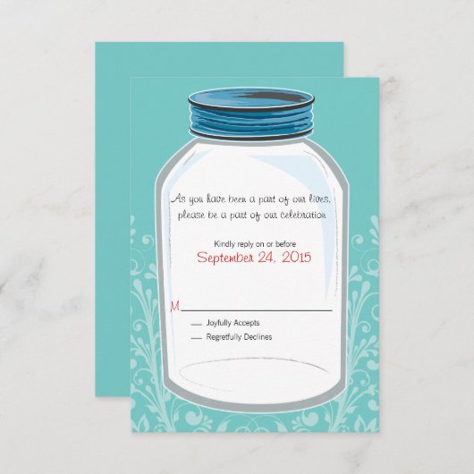 Huwelijksuitnodiging Whimsy Mason Jar RSVP Kaartje (Voorkant / Achterkant)