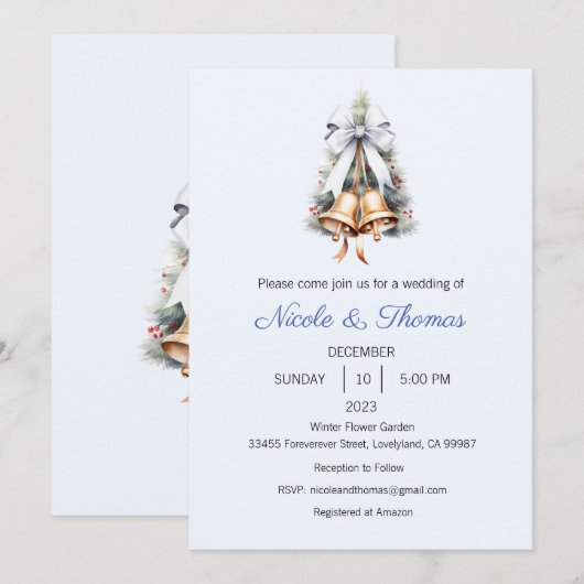 Huwelijksuitnodiging, Winterhuwelijk, Kerstmis Kaart (Voorkant / Achterkant)