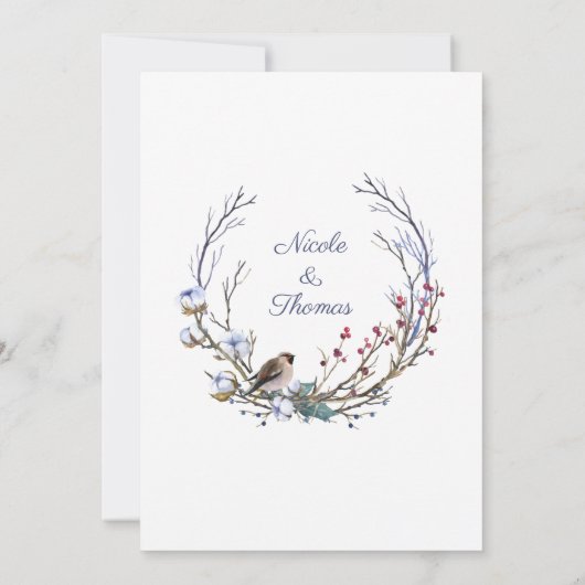 Huwelijksuitnodiging, Winterhuwelijk, krans Kaart (Achterkant)