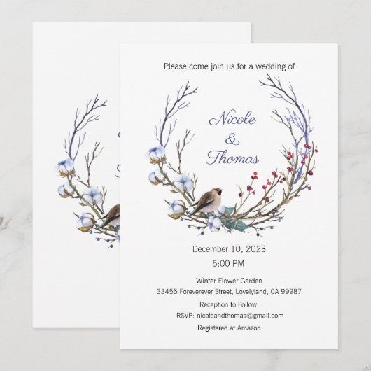 Huwelijksuitnodiging, Winterhuwelijk, krans Kaart (Voorkant / Achterkant)