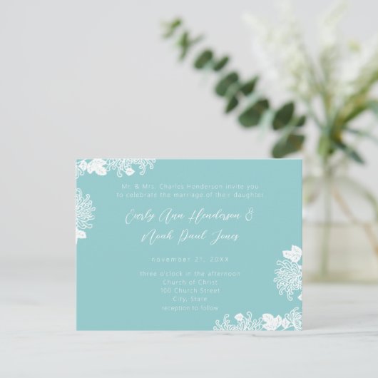 Huwelijksuitnodiging Wit op Donker Turquoise Vinta Uitnodiging Briefkaart (Staand voorkant)