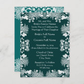 Huwelijksuitnodiging Wit op SeaBlue  Flower Uitnodiging Briefkaart (Voorkant / Achterkant)