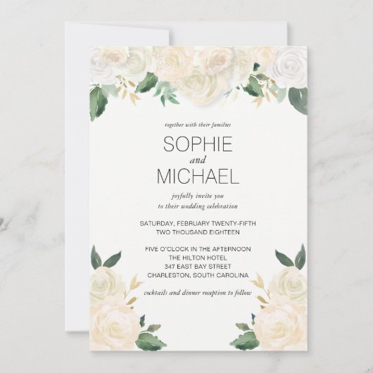 Huwelijksuitnodiging Witte bloemen Kaart (Voorkant)