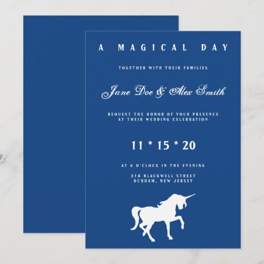 Huwelijksuitnodiging Witte Eenhoorn Kaart (Voorkant / Achterkant)