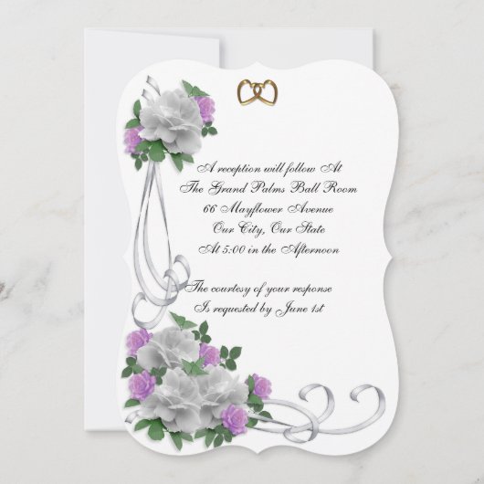 Huwelijksuitnodiging Witte en lavendel rozen Kaart (Achterkant)