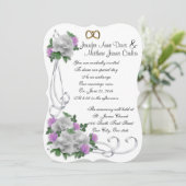 Huwelijksuitnodiging Witte en lavendel rozen Kaart (Staand voorkant)