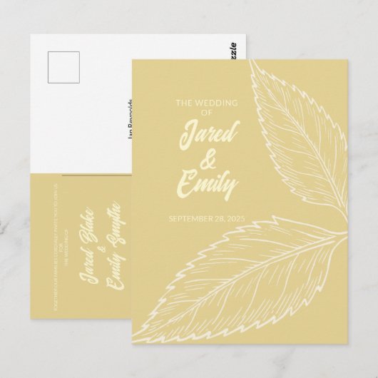 Huwelijksuitnodiging Zacht Goud Briefkaart (Voorkant / Achterkant)