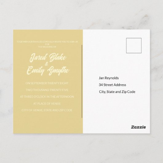 Huwelijksuitnodiging Zacht Goud Briefkaart (Achterkant)