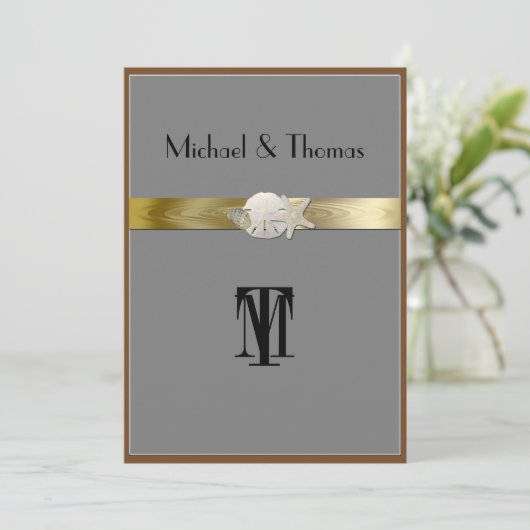  huwelijksuitnodiging, zeesterren, zanddollar kaart (Staand voorkant)