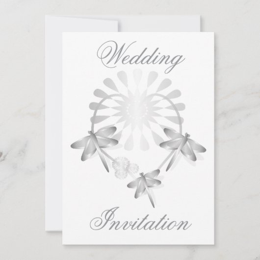 Huwelijksuitnodiging Zilveren Dragonflies Hart Kaart (Voorkant)