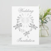 Huwelijksuitnodiging Zilveren Dragonflies Hart Kaart (Staand voorkant)