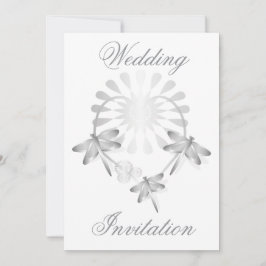 Huwelijksuitnodiging Zilveren Dragonflies Hart Kaart