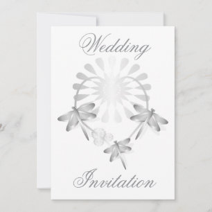 Huwelijksuitnodiging Zilveren Dragonflies Hart Kaart