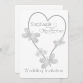 Huwelijksuitnodiging Zilveren Hart en Vlinders Kaart (Voorkant / Achterkant)