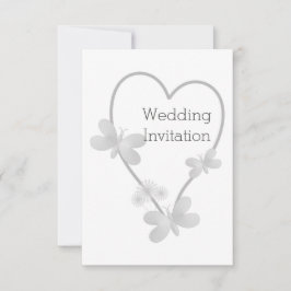 Huwelijksuitnodiging Zilveren Hart Vlinders Kaart