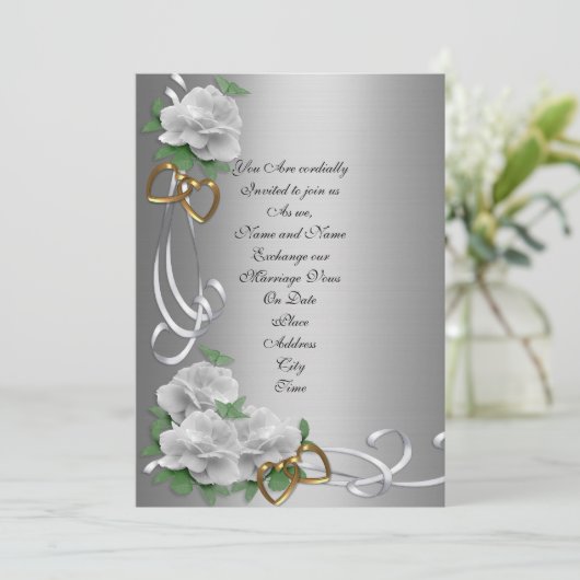 Huwelijksuitnodiging zilveren satijn kaart (Staand voorkant)