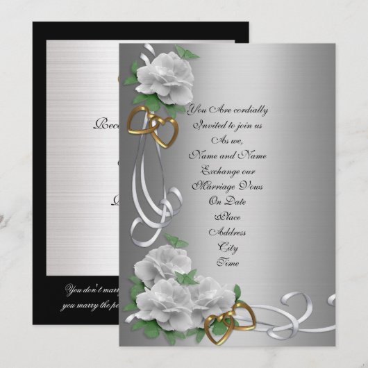 Huwelijksuitnodiging zilveren satijn kaart (Voorkant / Achterkant)