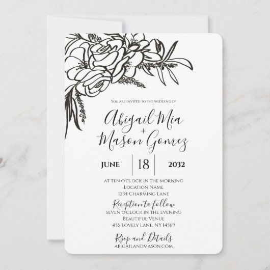 Huwelijksuitnodiging Zwart & Wit Kaart (Voorkant)