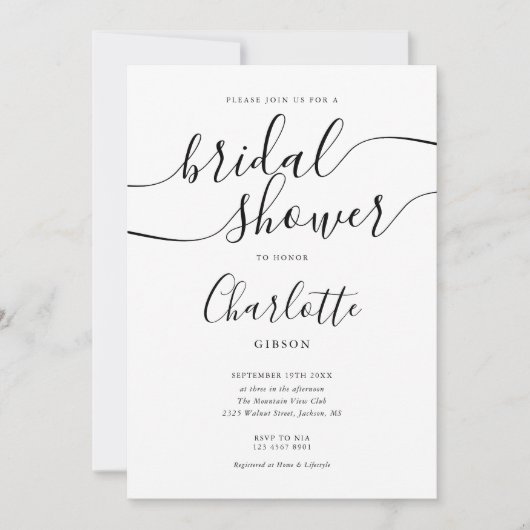 Huwelijksuitnodiging Zwart-Wit Signature Script Kaart (Voorkant)