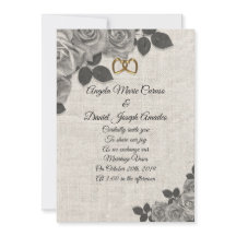 Huwelijksuitnodiging zwart-witte rozen op linnen