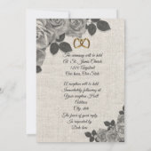 Huwelijksuitnodiging zwart-witte rozen op linnen kaart (Achterkant)