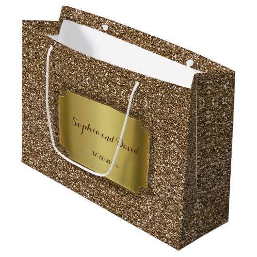 Huwelijksuitnodigingen | Aangepast Gold Glitter Groot Cadeauzakje (Voorkant Gekanteld)