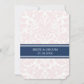Huwelijksuitnodigingen Blush Navy Blue Damask Kaart (Voorkant)