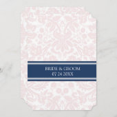 Huwelijksuitnodigingen Blush Navy Blue Damask Kaart (Voorkant / Achterkant)