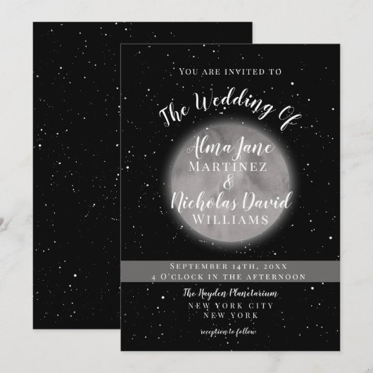 Huwelijksuitnodigingen | Celestial Full Moon en St Kaart (Voorkant / Achterkant)